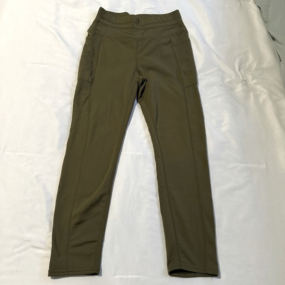 Adrienne Vittadini Sport Fleece Lined Leggings Sz S Olive green 24” w pockets - Picture 1 of 11
